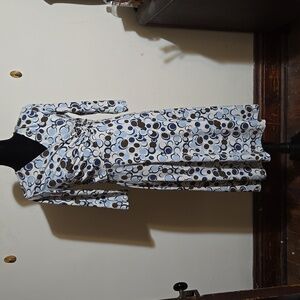 Vintage Chadwicks Womens Sz 6 Midi Length 3/4 Sleeve Dress White Blue Dots Caree